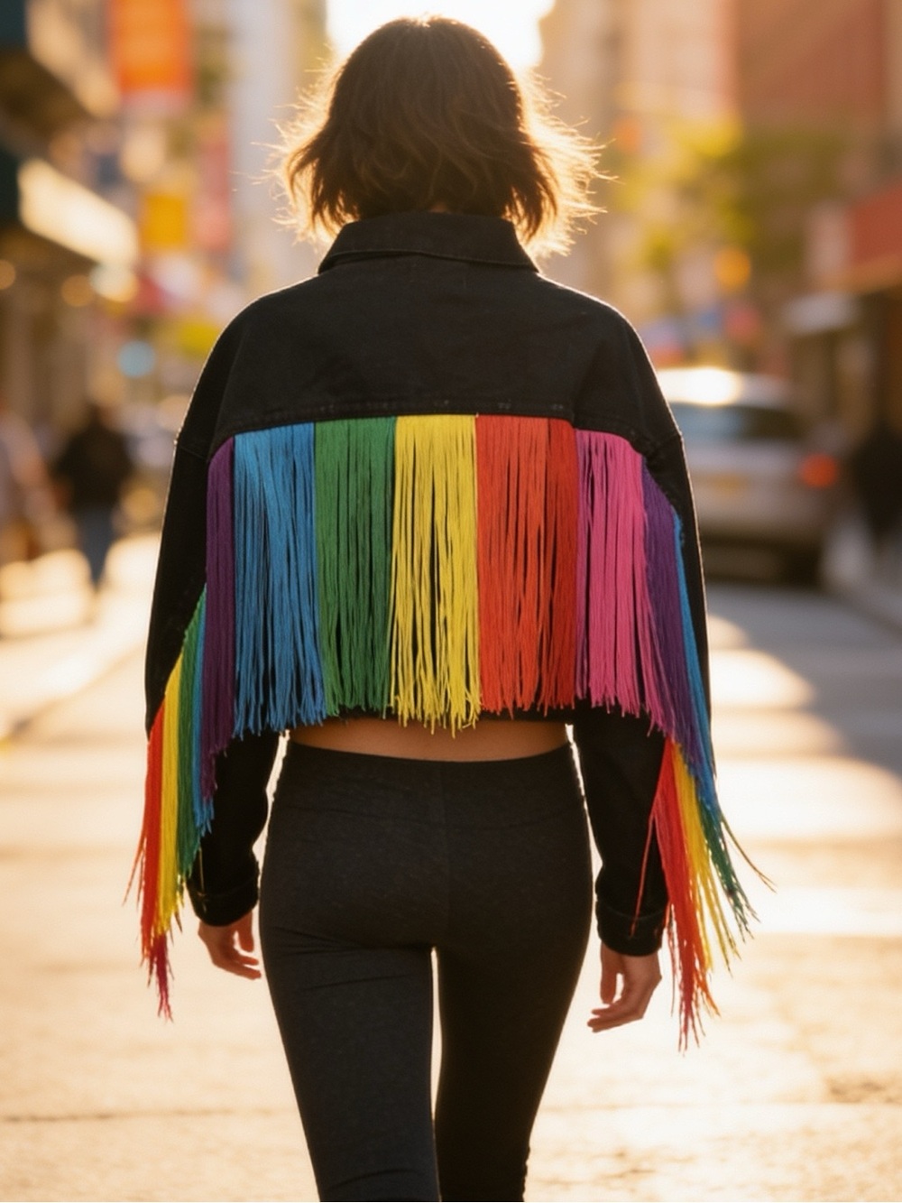Club Exx Rainbow Fringe Denim Jacket Dolls Kill NWT Size XL